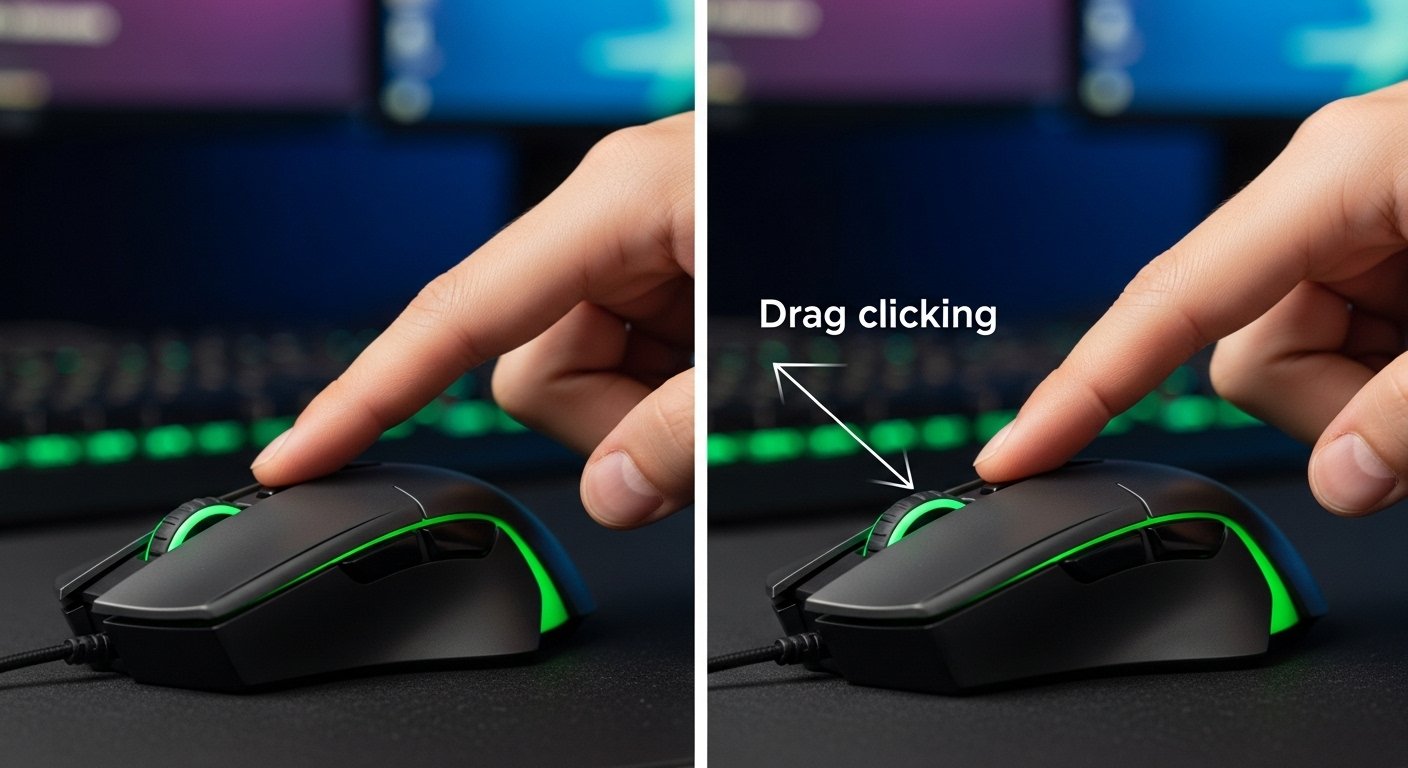 A dramatic, stylized image with a large digital number representing 15 CPS on a transparent screen. In the background, three distinct hands are shown in motion on gaming mice: one with a vibrating arm (Jitter), one with two fingers drumming (Butterfly), and one with a finger dragging (Drag). Use bright, contrasting colors to highlight the speed and technical variety.